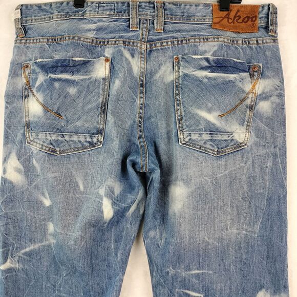 Akoo Jeans Mens Size 38x34 Blue Distressed Bleache Hip Hop Y2K Grunge Streetwear - Picture 11 of 16